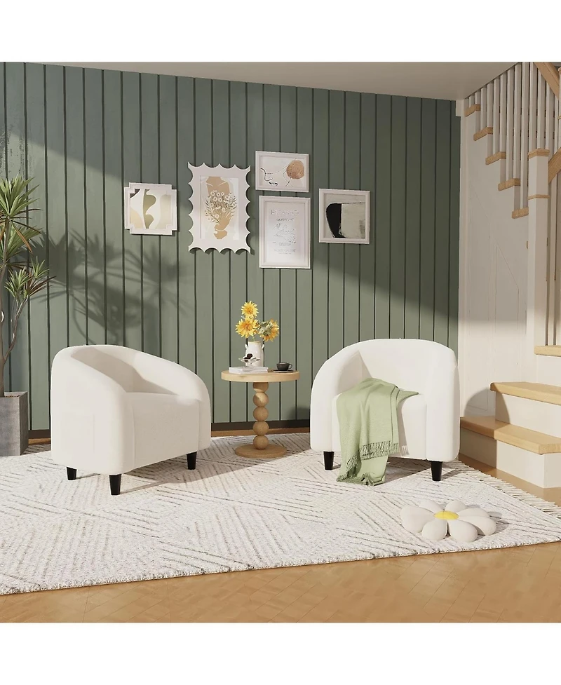 Gaomon Chair Living Room Chairs Boucle Barrel Chairs Round Armchairs for Bedroom Waiting Room Office Reception Chairs