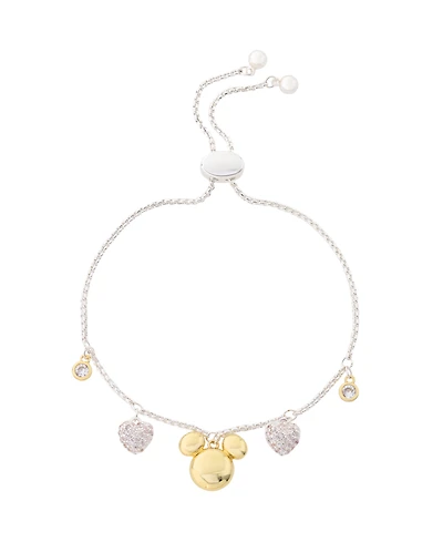 Disney Mickey Mouse Cubic Zirconia Mickey and Heart Charm Bolo Bracelet