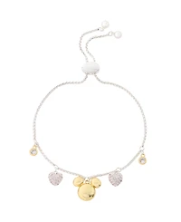 Disney Mickey Mouse Cubic Zirconia Mickey and Heart Charm Bolo Bracelet