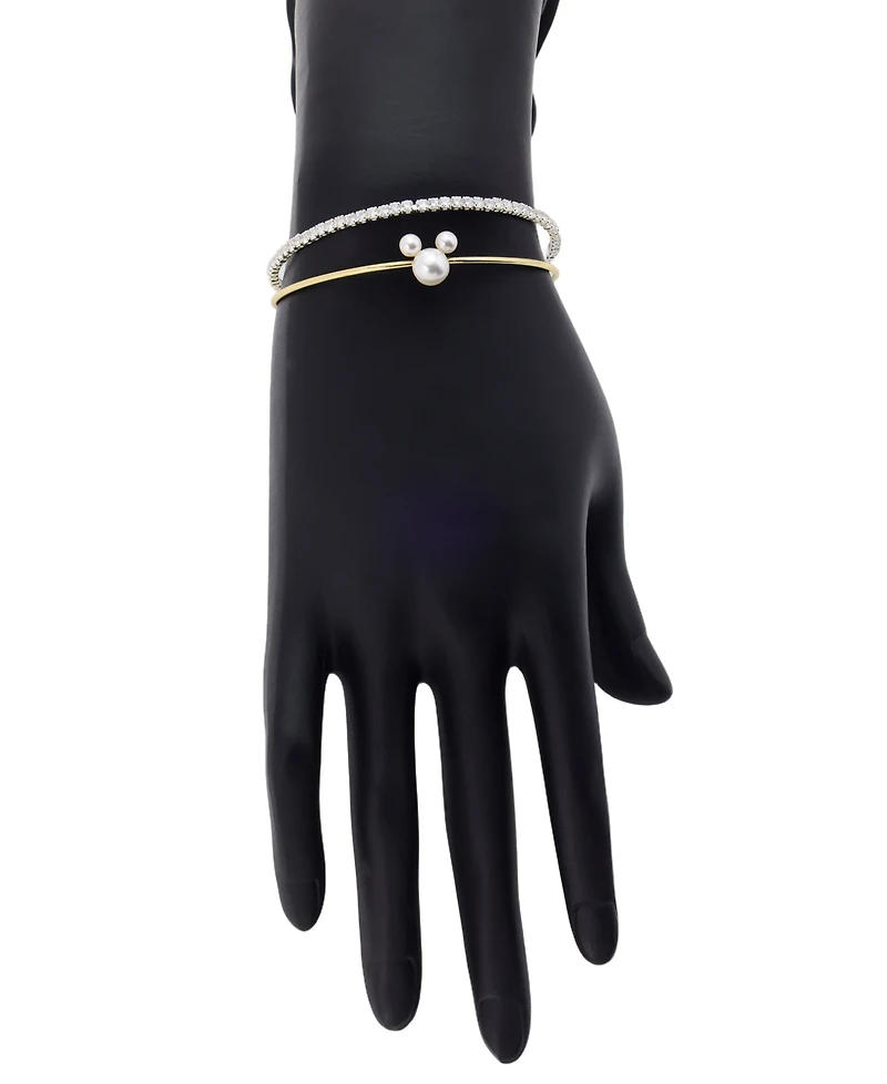 Disney Mickey Mouse Cubic Zirconia and Glass Pearl Cuff Bracelet