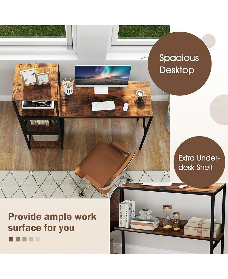 Mecale Computer Desk with Bookshelf, Storage Cabinet and Shelves, Home Office Workstation