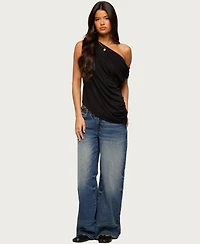 Edikted Women's Ofelia Asymmetric Off Shoulder Ruched Top