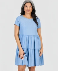 Style & Co Petite Chambray Knit Tiered Dress, Macy's Exclusive