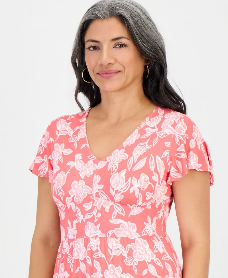 Style & Co Petite Printed Knit V-Neck Midi Dress, Macy's Exclusive