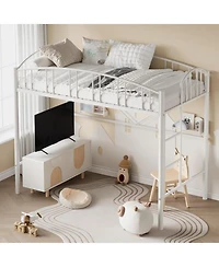 gaomon Loft Bed with Ladder and Arched Guardrail - Enhanced Safety Anti-Tip Brackets, Heavy-Duty Steel