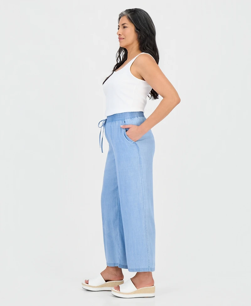 Style & Co Petite Chambray Wide-Leg Pull-On Pants, Macy's Exclusive
