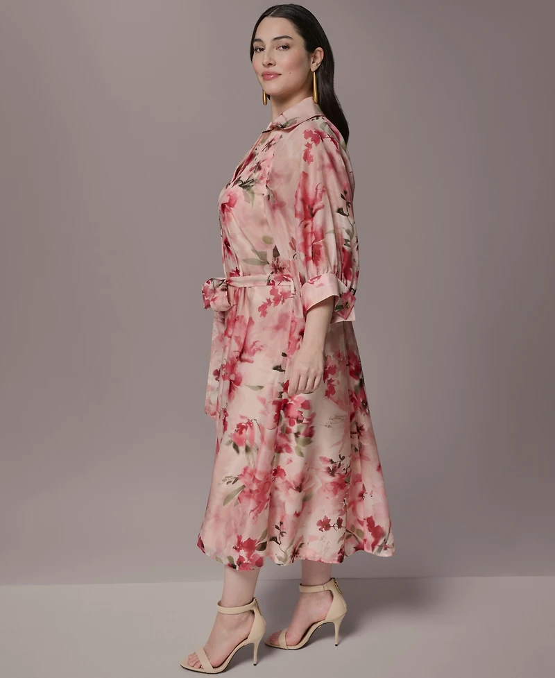 Donna Karan New York Plus Short-Sleeve Organza Shirt Dress