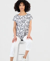 Style & Co Petite Floral-Print Flutter-Sleeve Top, Macy's Exclusive