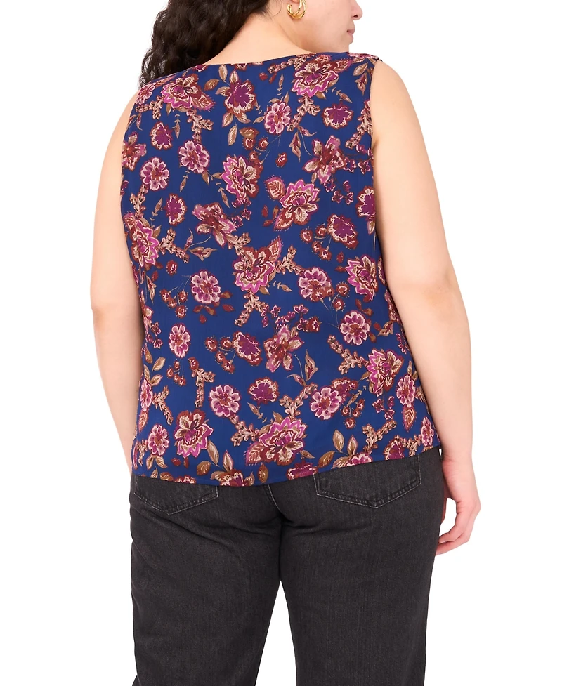 Vince Camuto Plus Sleeveless V-Neck Printed Blouse