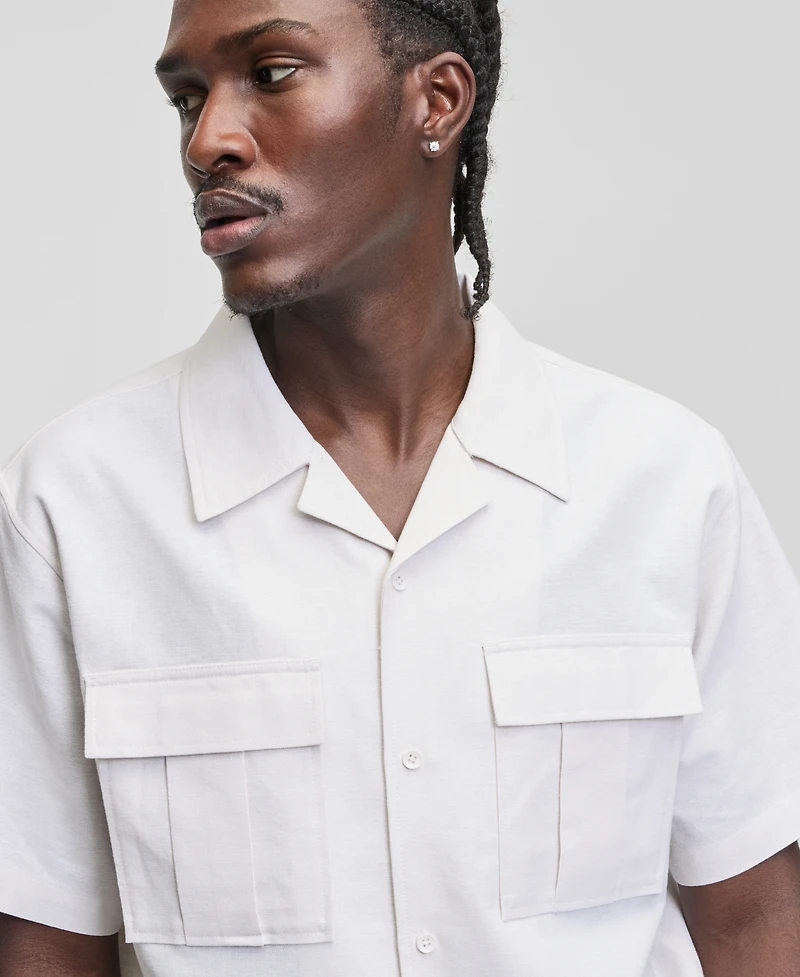 Mode of One Men's Linen & Cotton Relaxed Utility Shirt, Macy's Exclusive