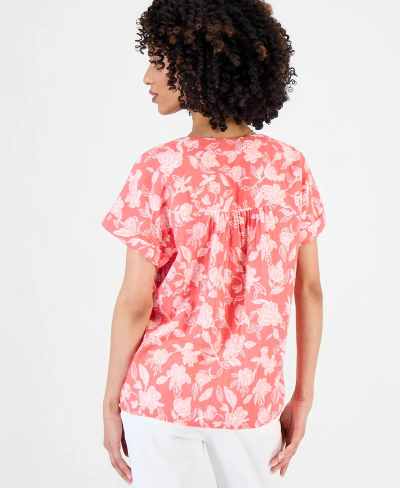 Style & Co Petite Cotton Gauze V-Neck Short-Sleeve Top, Exclusively at Macy's
