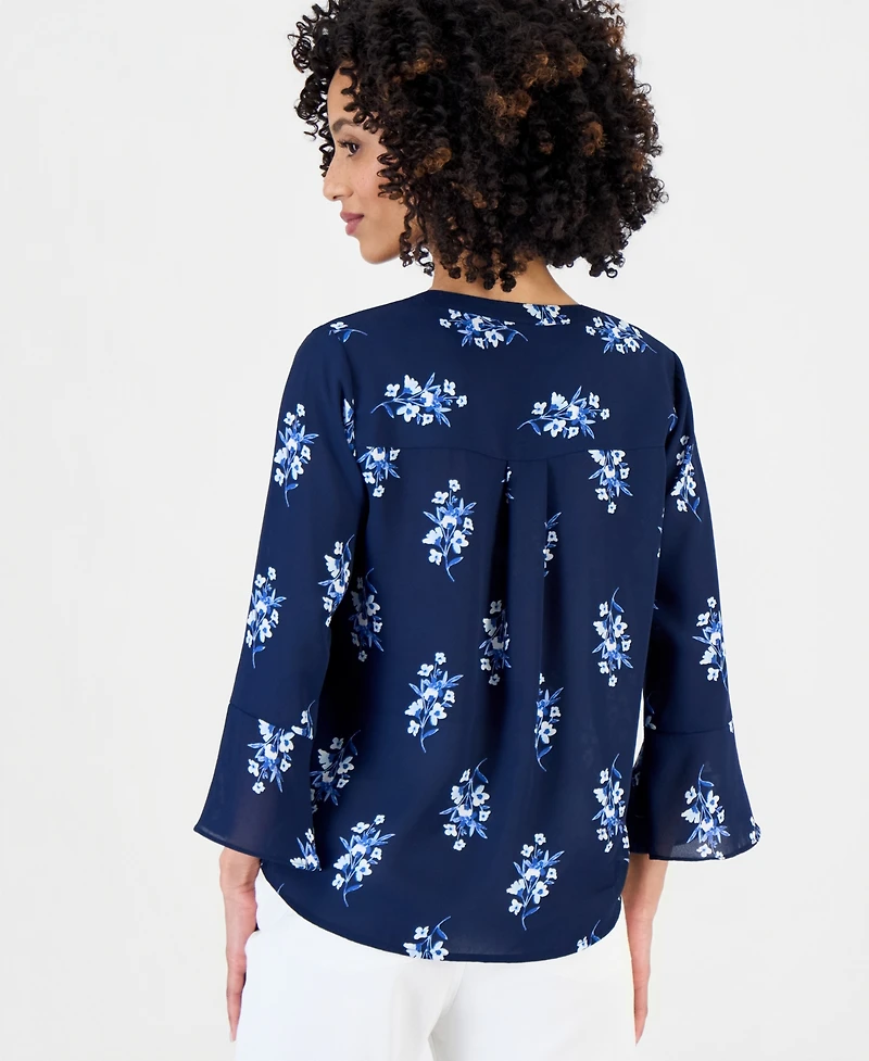 Style & Co Petite Printed V-Neck Pintuck-Front Top, Macy's Exclusive
