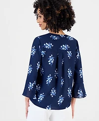 Style & Co Petite Printed V-Neck Pintuck-Front Top, Macy's Exclusive