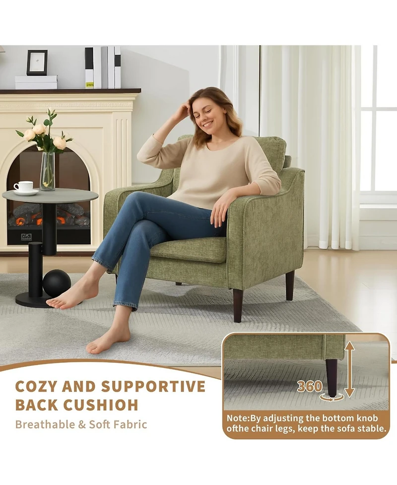 gaomon Mid-Century Modern Accent Chairs,Modern Linen Fabric Armchair for Living Room,Comfy Sofa Chairs with Scooped Arms