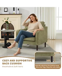 gaomon Mid-Century Modern Accent Chairs,Modern Linen Fabric Armchair for Living Room,Comfy Sofa Chairs with Scooped Arms