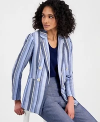 Anne Klein Womens Striped Open Front Blazer Wide Leg Pants