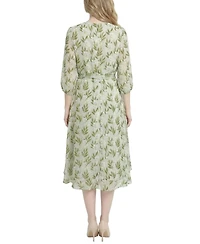 Ny Collection Women's V-Neck Belted Chiffon Dress