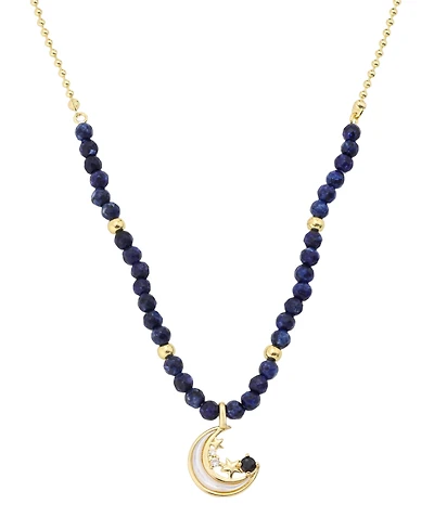 Unwritten Cubic Zirconia, Lapis and Mother of Pearl Beaded Necklace with Celestial Pendant