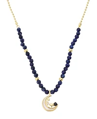 Unwritten Cubic Zirconia, Lapis and Mother of Pearl Beaded Necklace with Celestial Pendant