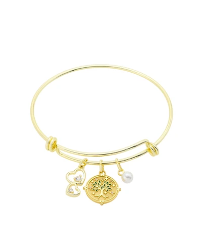 Unwritten Cubic Zirconia and Pearl Tree of Life Charm Bangle Bracelet