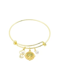 Unwritten Cubic Zirconia and Pearl Tree of Life Charm Bangle Bracelet
