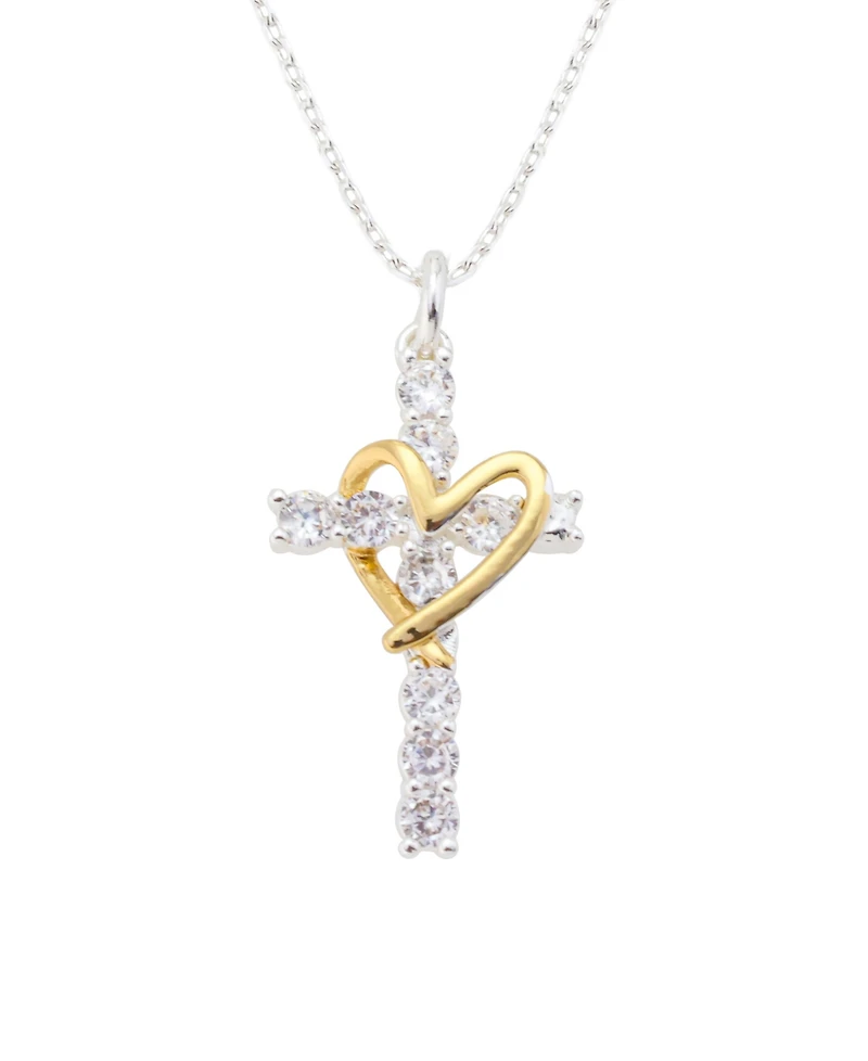 Unwritten Cubic Zirconia Cross with Open Heart Pendant Necklace