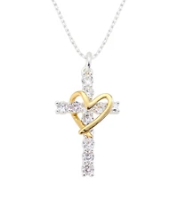 Unwritten Cubic Zirconia Cross with Open Heart Pendant Necklace
