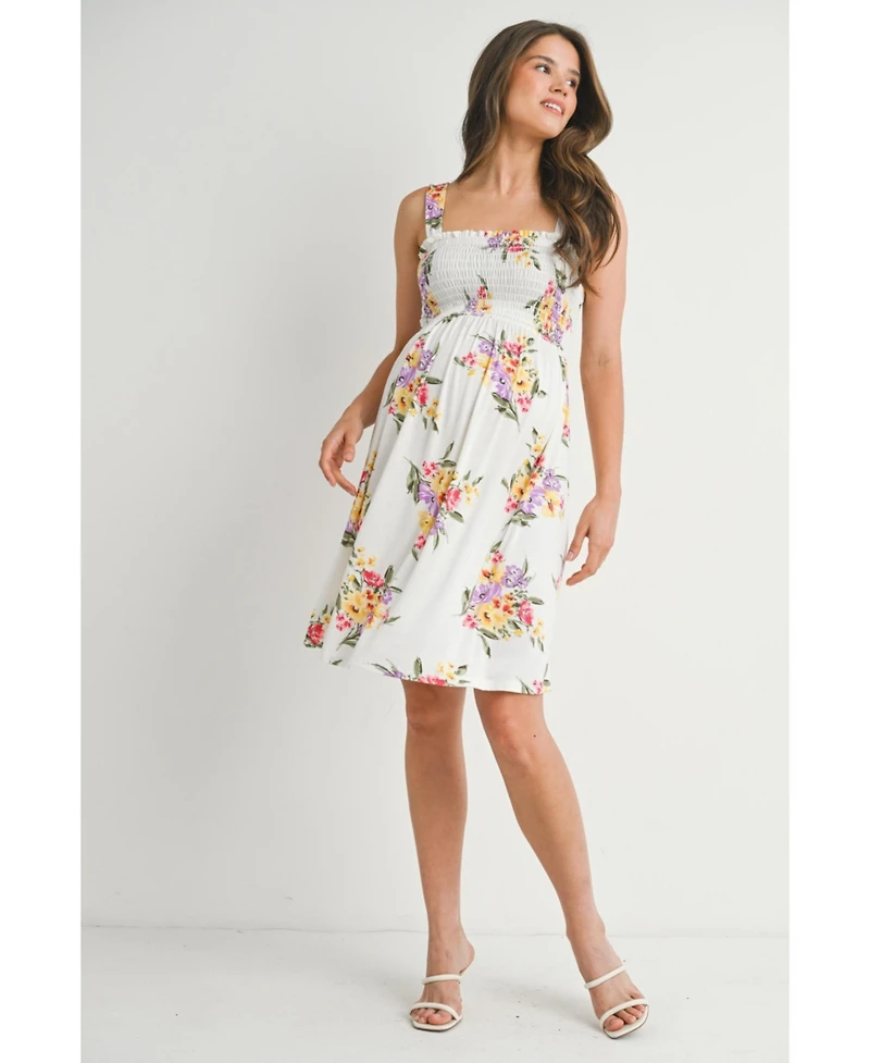 Hello Miz Maternity Floral Sleeveless Smocked Empire Waist Dress