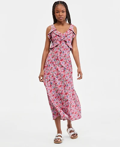 Liverpool Los Angeles Women's Sleeveless Ruffle-Front Maxi Dress