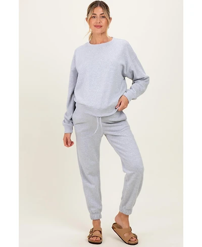 Pinkblush Women's Heather Grey Fleece Long Sleeve Pullover & Jogger Set
