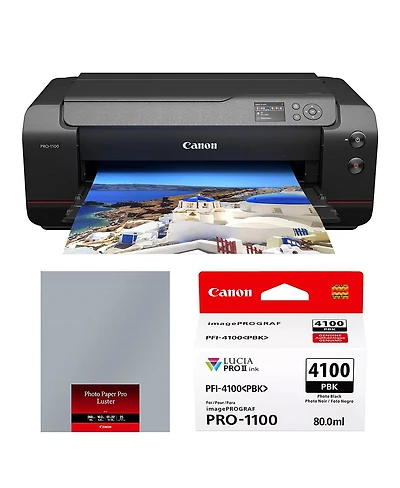 Canon imagePROGRAF Pro-1100 17" Professional Wide Format Wireless Inkjet Printer, Bundle with 17x22" Luster Photo Paper and Pfi-4100 Pigment