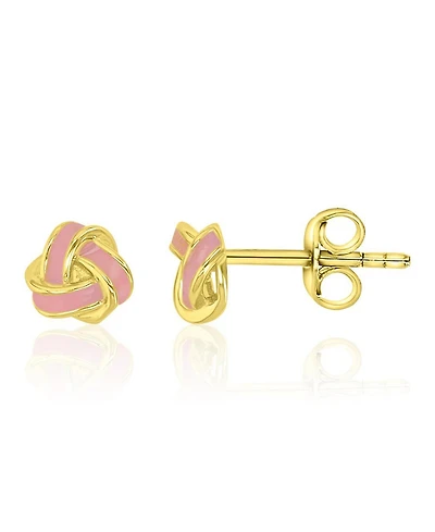 Macy's Pink Enamel Knot Stud Earrings in 14k Yellow Gold Over Sterling Silver