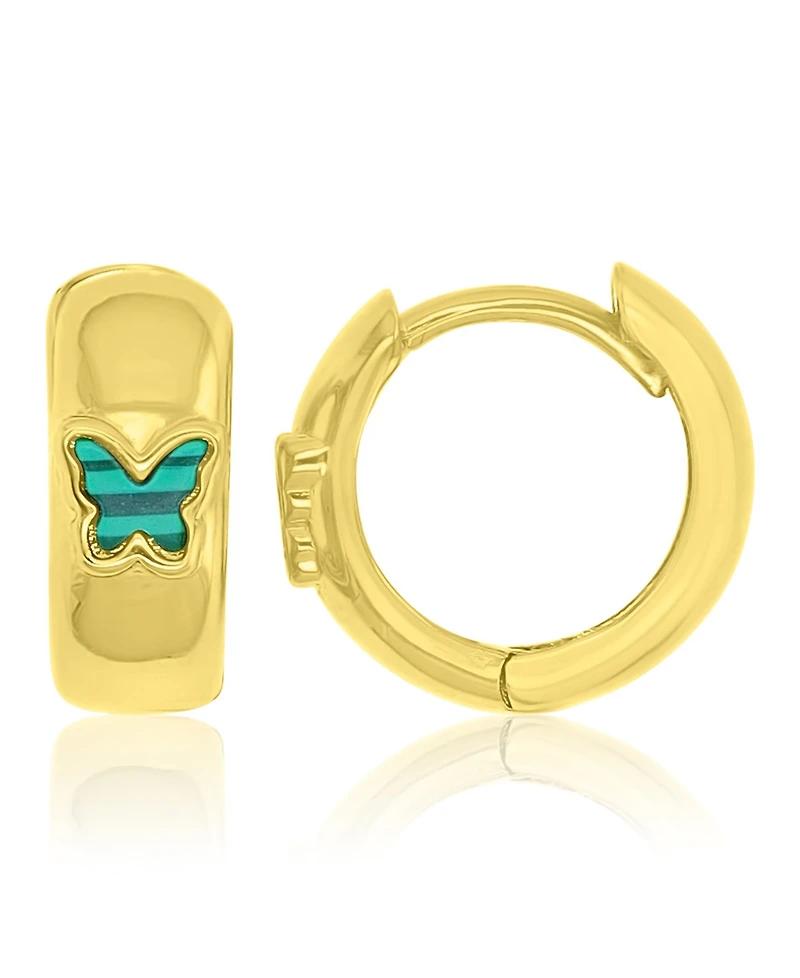 Macy's Simulated Malachite Butterfly Huggie Earrings in 14k Yellow Gold Over Sterling Silver