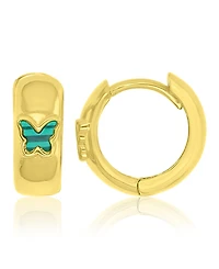 Macy's Simulated Malachite Butterfly Huggie Earrings in 14k Yellow Gold Over Sterling Silver