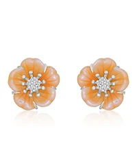 Macy's Diamond & Pink Imitation Pearl Flower Stud Earrings in Rhodium Over Sterling Silver
