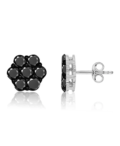 Macy's Black Spinel Flower Stud Earrings in Black Rhodium Over Sterling Silver