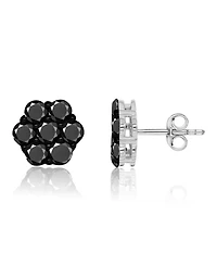 Macy's Black Spinel Flower Stud Earrings in Black Rhodium Over Sterling Silver