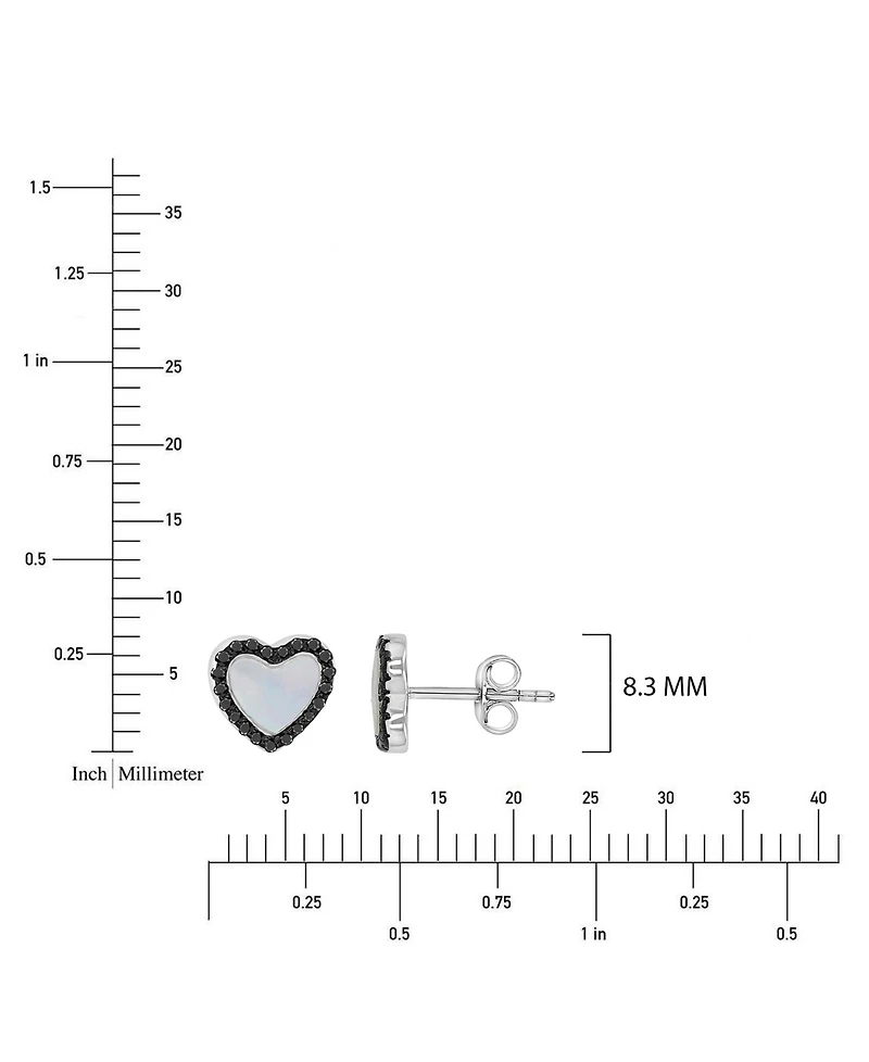 Macy's Black Spinel and Imitation Pearl Heart Stud Earrings in Black Rhodium Over Sterling Silver