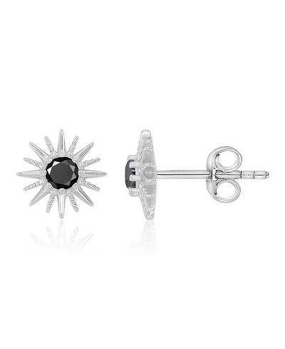 Macy's Black Spinel Starburst Stud Earrings in Rhodium Over Sterling Silver