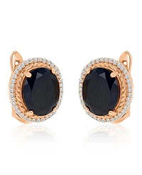 Macy's Onyx and Created White Sapphire Halo Oval Earrings in 14k Rose Gold Over Sterling Silver