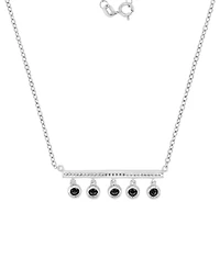Macy's Created White Sapphire and Onyx Bezel Station Necklace in Rhodium Over Sterling Silver