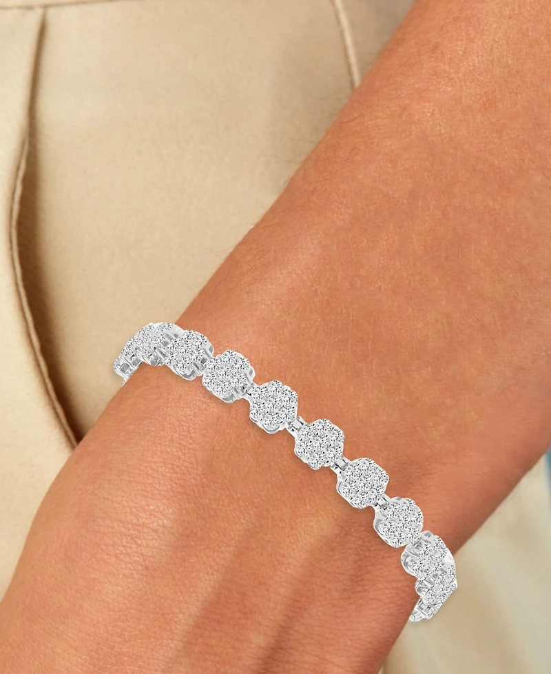 Macy's Cubic Zirconia Flower Tennis Bracelet in Rhodium Over Sterling Silver