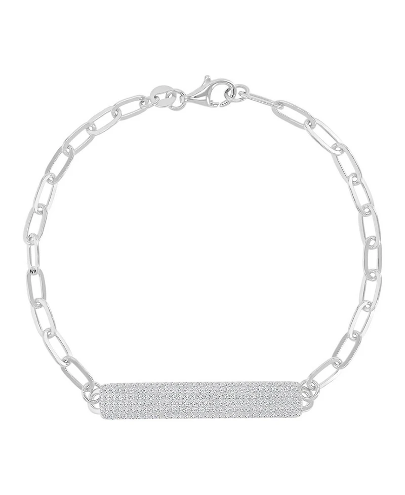Macy's Cubic Zirconia Pave Id Bracelet in Rhodium Over Sterling Silver