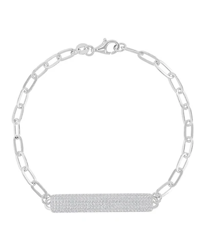 Macy's Cubic Zirconia Pave Id Bracelet in Rhodium Over Sterling Silver