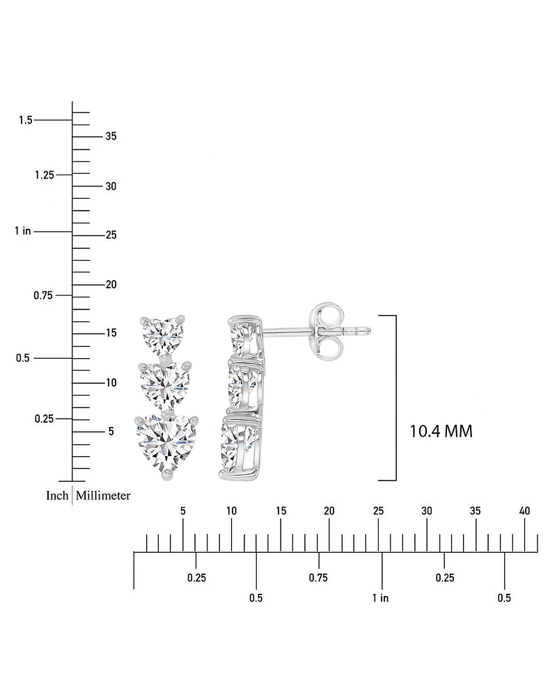 Macy's Cubic Zirconia Triple Heart Stud Earrings in Rhodium Over Sterling Silver
