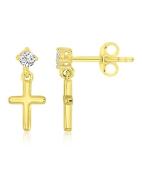 Macy's Cubic Zirconia Cross Dangling Earrings in 14k Yellow Gold Over Sterling Silver