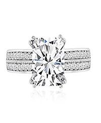 Macy's Polished Cubic Zirconia Emerald-Cut Engagement Ring in Rhodium Over Sterling Silver