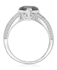 Macy's Heart-Shaped Black & Cubic Zirconia Ring in Rhodium Over Sterling Silver