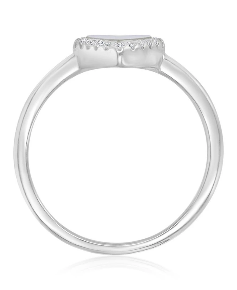 Macy's Cubic Zirconia and Imitation Pearl Heart Ring Rhodium Over Sterling Silver