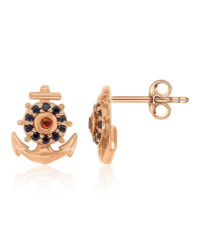Macy's Onyx and Garnet Anchor Stud Earrings in 14k Rose Gold Over Sterling Silver